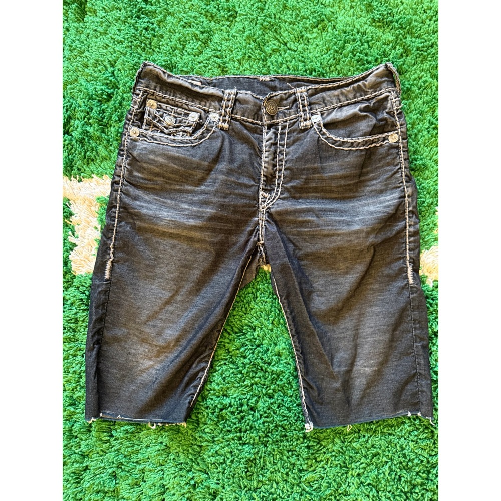 True Religion Ricky Relaxed Straight Denim Shorts Super T Stitch Mens 33